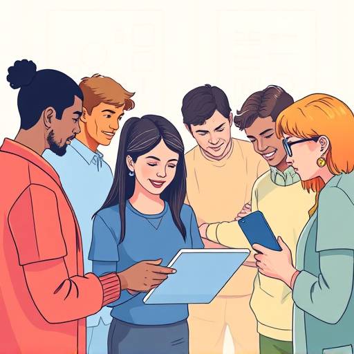 Ilustración de personas diversas interactuando con tecnología, simbolizando la accesibilidad